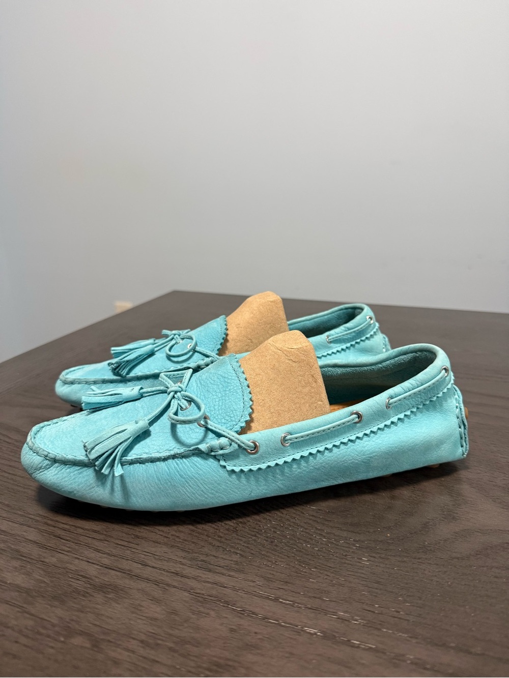 Coach Nadia Driver Loafers Leather Tassel Moccasins Aqua Turquoise Women’s 10B